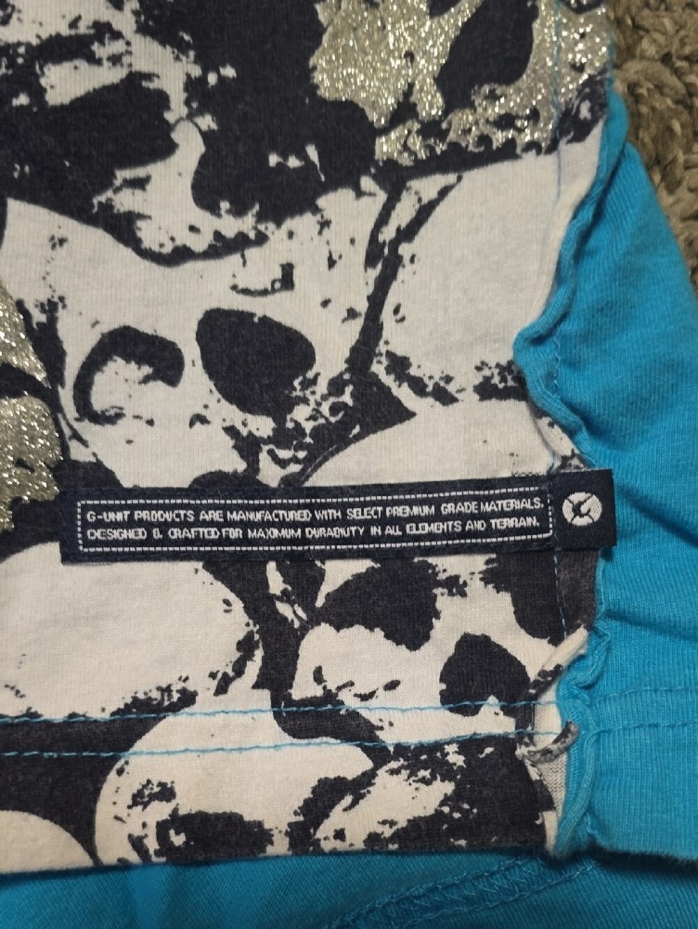 Men's Blue Short Sleeve Tee with Skull Print Panel - Picture 4 of 7